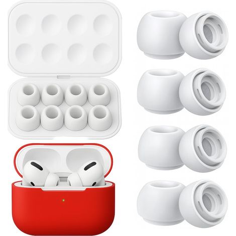 Lot de 4 Paires de Coussinets de Rechange pour Pro et Pro 2, Coussinets en Silicone avec réduction du Bruit, boîte et étui de Rangement Portable (XS, S, M, L) - Blanc (1/5)