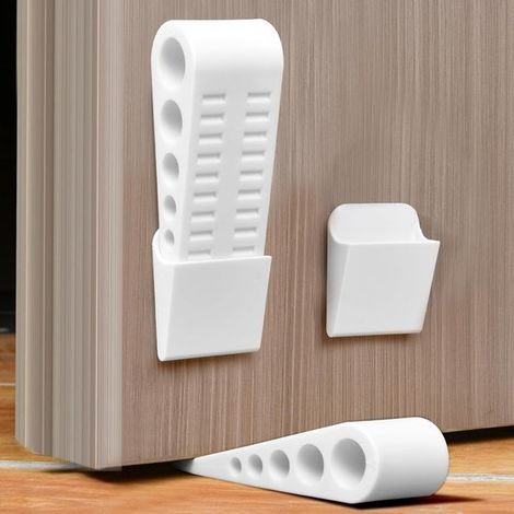 Topes de puerta para suelo,2 piezas de cuñas de goma blanda para puertas,tope de puerta antideslizante,altura ajustable,blanco (1/5)