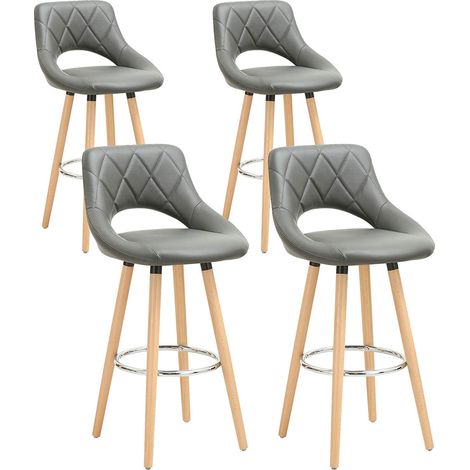Woltu – Lot de 4 tabourets de bar en similicuir et bois massif – Dossier ergonomique – Hauteur 91cm – Repose-pieds – Antidérapants (1/5)