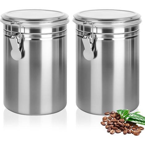 Bocal hermétique pour café - Construction en acier inoxydable et joint sans BPA pour une fraîcheur optimale - Lot de 2 - Usage domestique et professionnel - Argenté (1/5)