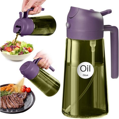 - Pulverizador de aceite - Botella de vidrio - Función 2 en 1 - Protección contra la luz y vertido preciso - Para uso diario en la cocina - Morado - 470 ml (1/5)