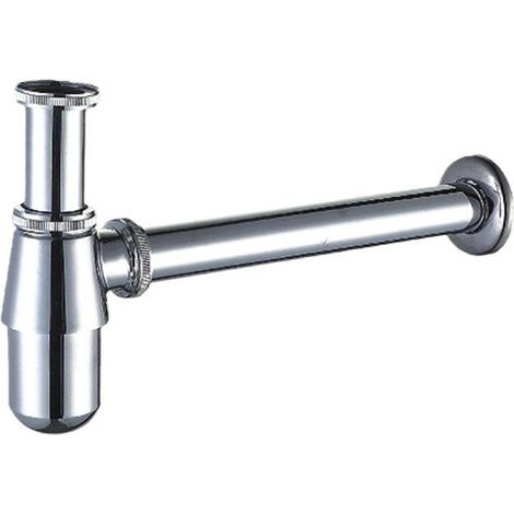 Chrome，Siphon de Lavabo Salle de Bain (1 1/4" x ø 32 mm, 360 mm), Piège à bouteille rond en laiton