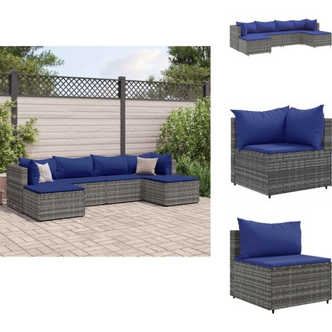 Salon de jardin 6 pcs avec coussins Gris Résine tressée - Ensemble Salon De Jardin - Salon De Jardin Extérieur - Meuble De Jardin - Mobilier De Jardin - Résine Tressée (1/5)