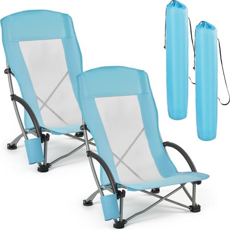 Chaise de Camping Pliante et Portable 2PCs, Fauteuil Pliable Camping à Dossier Haut, pour Pique-nique Randonnée Pêche en Plein Air, Charge 150 kg, avec Porte-gobelet et Sac de transport, Bleu (1/5)