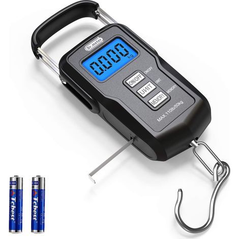 Balanza de pesca Dr.meter de 110 lb/50 kg. Balanza digital colgante con función de almacenamiento y comparación digital, pantalla LCD retroiluminada. (1/5)