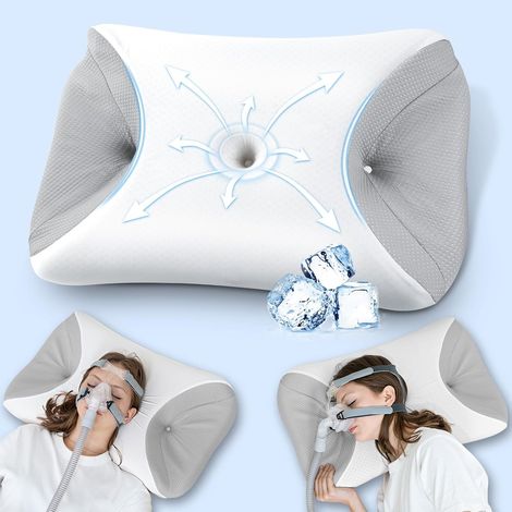 CPAP-Kissen aus Memory-Schaum reduziert Druck und Luftleckagen der Gesichtsmaske, Seitenschläferkissen für alle CPAP-Masken, mit kühlendem Kissenbezug (1/5)
