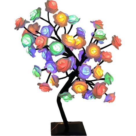 Lampe rose multicolore à 48 LED, bonsaï de table 45 cm, alimentée (1/5)
