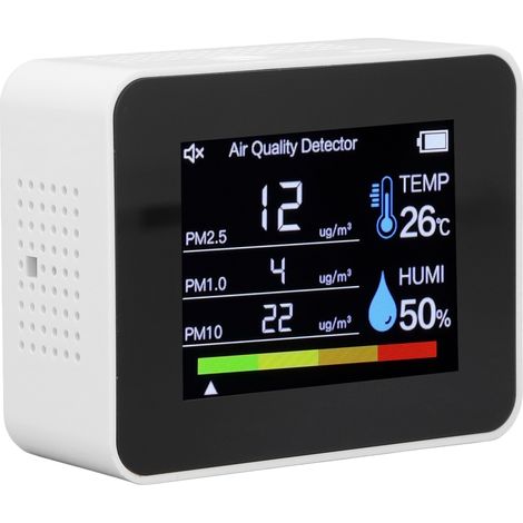 Détecteur de qualité de l'air CO2 HCHO TVOC PM2.5 PM1.0 avec capteur de gravité, thermomètre hygromètre, blanc (1/5)
