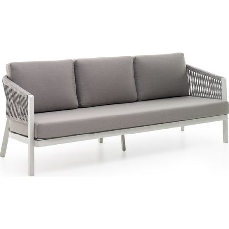 KLULK Divano Da Esterno 3 Posti Barbados In Alluminio Verniciato A Polvere Bianca Con Intreccio In Corde L 187 x P 75 x H 70 Cm