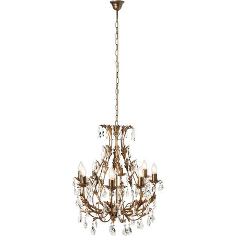 Visconte Volterra Bronze Leaf Styled Chandelier Crystal Effect E14 8 Light (1/5)