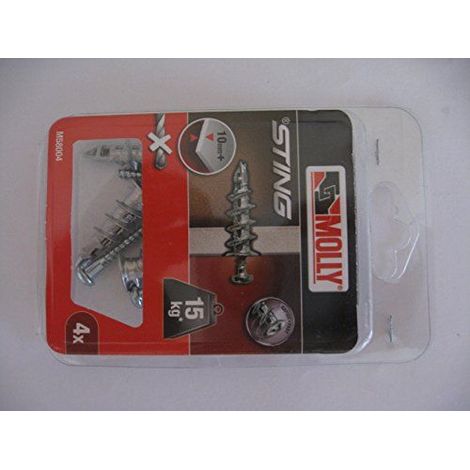 Molly M58004-XJ Sting Chevilles auto foreuses M4 x 39 mm avec vis, Gris, Set de 4 Pieces