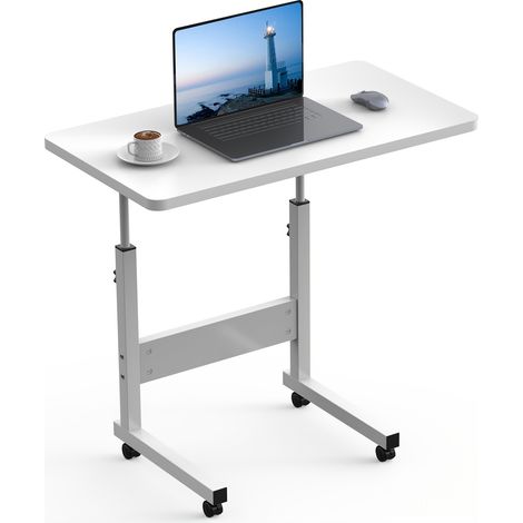 Bureau Mobile Réglable Hauteur 69-90cm - Table PC sur Roulettes avec Blocage Sécurité (60x40cm) Idéal Canapé/Chambre/Bureau - Design Compact pour Télétravail Érgonomique (1/5)