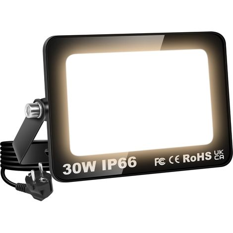 30W Projecteur Exterieur led, 3000LM Spot LED Extérieur avec Prise, 3000K Blanc chaud Eclairage Exterieur Etanche lumière de Sécurité pour Jardin, Patio, Cour, Garage, Entrée,Terrasse