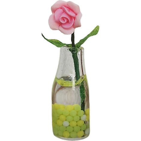 Mini vase en résine représentant une rose, accessoire durable pour maison de poupée et jeux d'imitation.-E