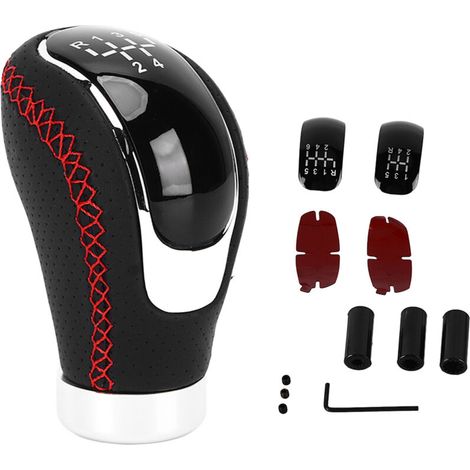 Pomello del cambio manuale universale FOREHILL a 5/6 velocità in similpelle con cuciture rosse e adesivo sostituibile