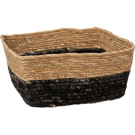 Niedriger quadratischer Korb, natur/schwarz, 31 x 31 cm