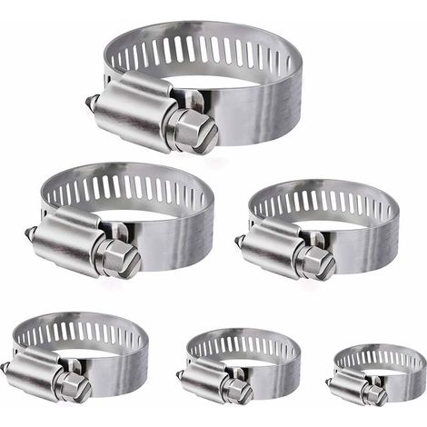 Tuyau Clips, 36 pièces réglable 8–32 mm Gamme en acier inoxydable Colliers de serrage Assortiment de 8 tailles pour famille Tuyau d'eau, réservoir de gaz, tube d'automobiles, etc. (1/5)
