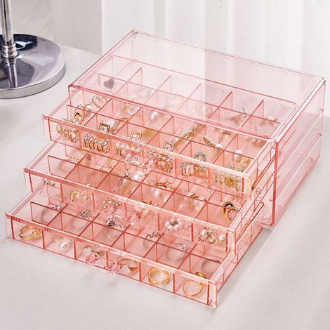 Boite De Rangement Pour Bijoux - Transparente En Ps - 4 Tiroirs - Pour Anneaux Boucles Doreilles Colliers Bracelets - 1 Pièce (1/4)