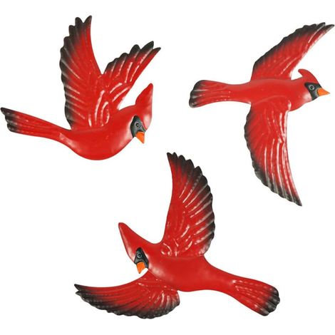 3 Pièces Décoration Murale Oiseaux en Fer Forgé Rouge, Sculpture Murale Unique pour Décor Maison et Accents de Pendaison Originale Plusieurs styles (1/5)