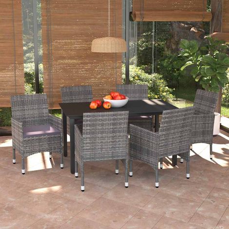 Ensemble à manger de jardin coussins 7 pcs-Salon de jardin Résine tressée Gris 374844 (1/5)