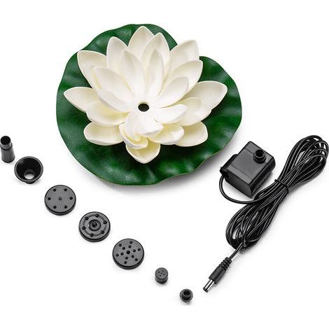 Fontaine solaire en forme de lotus – Cette fontaine pour bain d'oiseaux convient aux jardins extérieurs, bassins et points d'eau. (1/4)