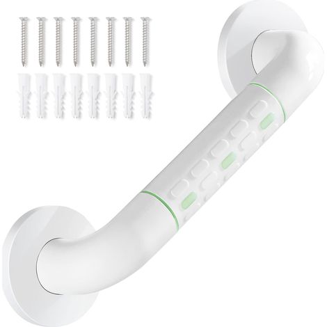 Barra de apoyo para baño antideslizante blanca de 30 cm, pasamanos individual blanco sin barreras
