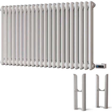 Alpha - White Column Electric Radiator H600mm x W988mm 2 Column 900w Thermostatic WIFI - Feet Included (1/2)