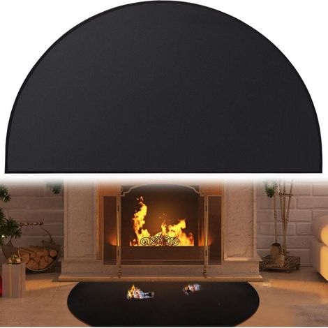 Fireproof under-grill and fireplace mat 106×61cm, oil-resistant BBQ grill mat for patios and porches, fire pit mat protects floors from sparks and embers, black YMYNY (1/4)
