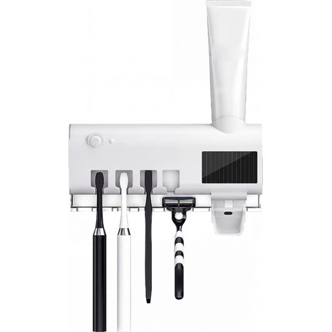 Stérilisateur de brosse à dents intelligent UV, mural sans perçage, avec distributeur de dentifrice automatique, blanc, à induction (1/5)