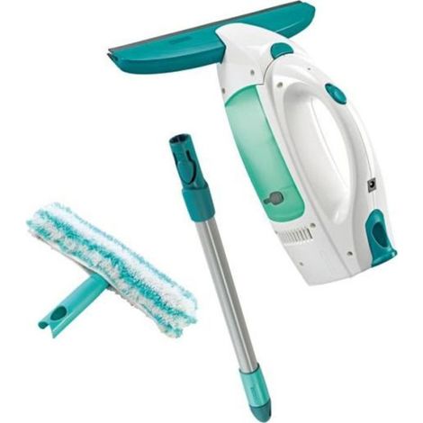 Raclette - Lave Vitre Electrique - Nettoyeur Aspirateur a vitres avec manche et mouilleur Leifheit Dry & Clean 51003, set pour un nettoyage sans traces, autonomie 38min