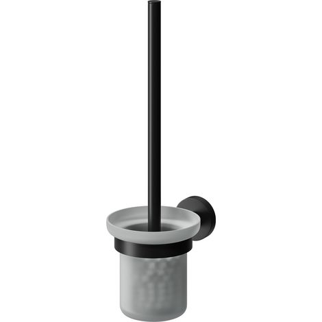 Colore Orbit Matt Black and Frosted Glass Wall Mounted Toilet Brush and Holder (1/5)