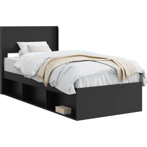 Bed Frame with Storage and Headboard Black 90 x 200 cm vidaXL (1/5)