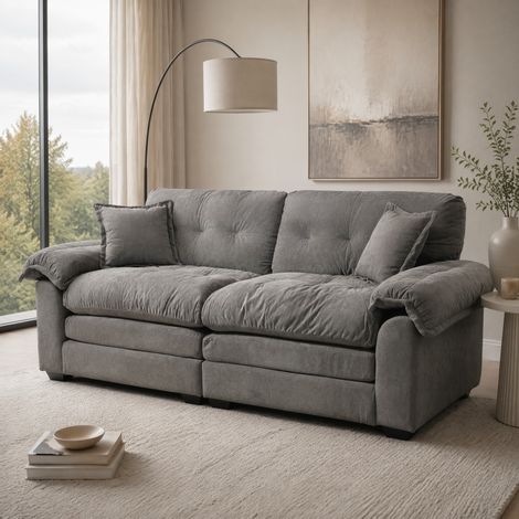 Divano 214x89x93 cm, seduta profonda, cuscini a doppio strato, tessuto chenille, grigio (1/5)