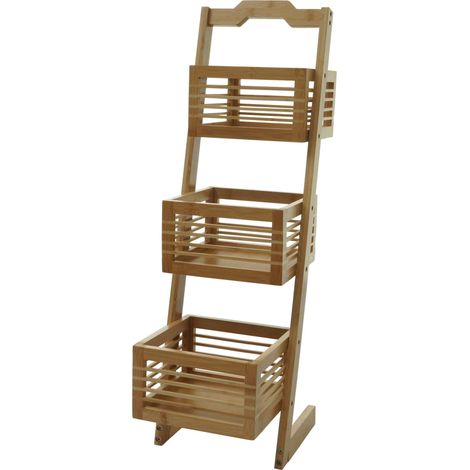 Étagère HWC-M21, Étagère sur pied Étagère de salle de bain avec 3 paniers, bambou 77x23x30cm (1/5)