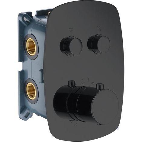 IMEX Thermostat-Unterputz-Duscharmatur 2-Wege mit Druckknopf Edelstahl-Messing Chrom TURN CLEAN SYSTEM Abzweigdose Imex-GSP02V-NG