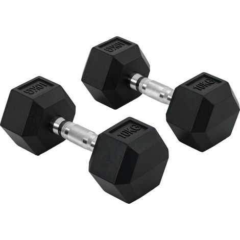 Ensemble d'haltères, 10 kg chacun, construction en métal durable, vert armée (1/2)