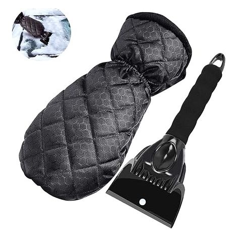 Ice Scraper with Glove, Snow Scrapers with Waterproof Lining, Car Windshield Scraper Glove for Defrosting Windscreens and Car Windows, Black, L (1/5)