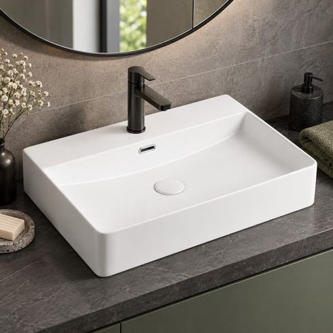 Lavabo blanco brillante sobre encimera cerámico ESTERO 60 x 42,5 cm 60 x 42.5 cm (1/5)
