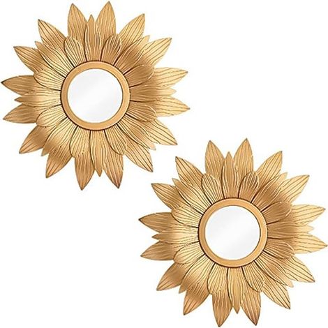 2 pièces Petit décor Rond Moderne miroirs muraux à Fleurs dorées Accessoires de Maison pour Chambre à Coucher, Salon et Salle à Manger (1/5)