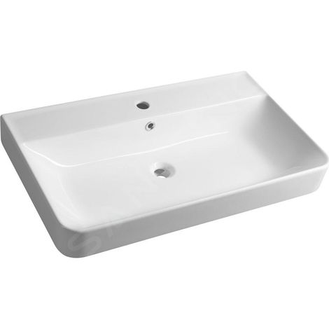 Sapho – Lavabo céramique 80x48 cm avec trop-plein et trou pour robinetterie – Installation murale – Blanc – TU0174 (1/5)