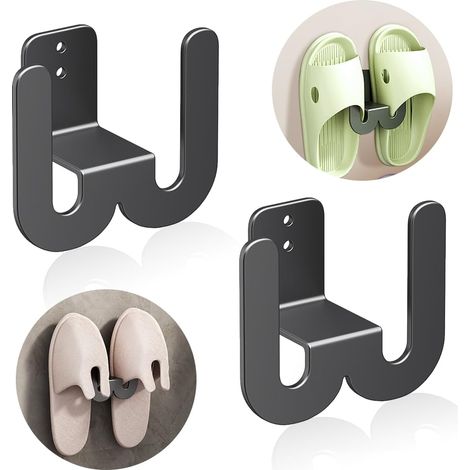 Lot de 2 supports à chaussures muraux à suspendre - Pour porte d'entrée de salle de bain - Montage mural - Noir (1/5)