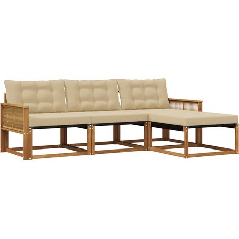Set di divani da esterno con cuscino 4 pz Salotto da Giardino Naturale e Beige (1/5)