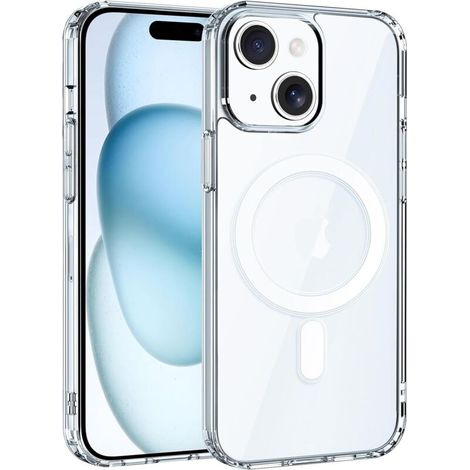 Magnetic Case for iPhone 15 6.1 Inch, Compatible with MagSafe, Shockproof TPU Bumper Case, Anti-Yellowing, Scratch-Resistant Back, Enhanced Lens Protection, Transparent (1/5)