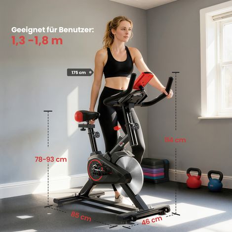Heimtrainer Fahrrad, Fitness Fahrrad mit Pulsmesser, LCD Display, Ipad Halter, Einstellbar Sitz & Widerstand, Fahrradtrainer Fitnessfahrrad für Zuhause, Indoor Kardio Training 85 x 46 x 114 cm (1/5)