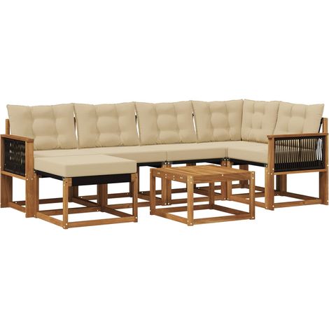 Outdoor Sofa Set with Cushion 7 pcs Natural and Beige vidaXL
