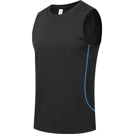 Men's quick-drying sleeveless summer vest with sporty side seams for gym, training, bodybuilding and outdoor sports (size L, black) (1/5)