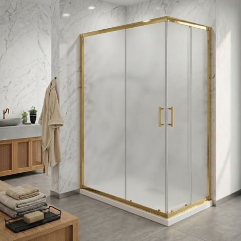 Box doccia angolare scorrevole cristallo opaco 6 mm H190 – Finitura oro – 90x90 (1/4)