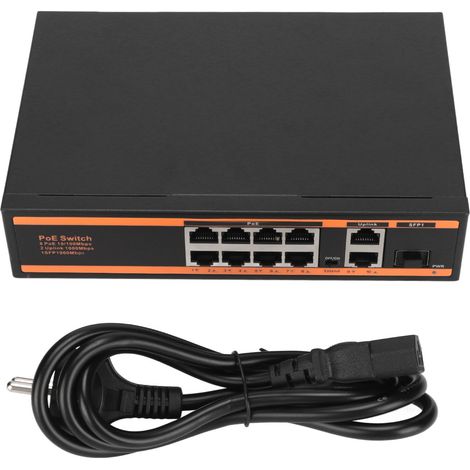 Commutateur Gigabit PoE 10 ports 802.3af, silencieux sans ventilateur, économique, prise UE 100-240V. (1/5)