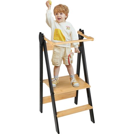 Hofuton Tour d'apprentissage Montessori en bambou, peu encombrante et réglable en hauteur, pour enfants à partir de 1 an, noir (1/5)