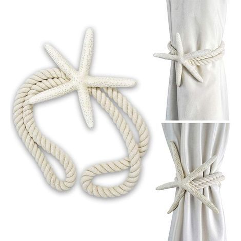 Juego de 2 abrazaderas para cortinas de cuerda tejida a mano en forma de estrella de mar, para decoración de ventanas de dormitorio, hermosas, exquisitas y fáciles de usar. (1/5)